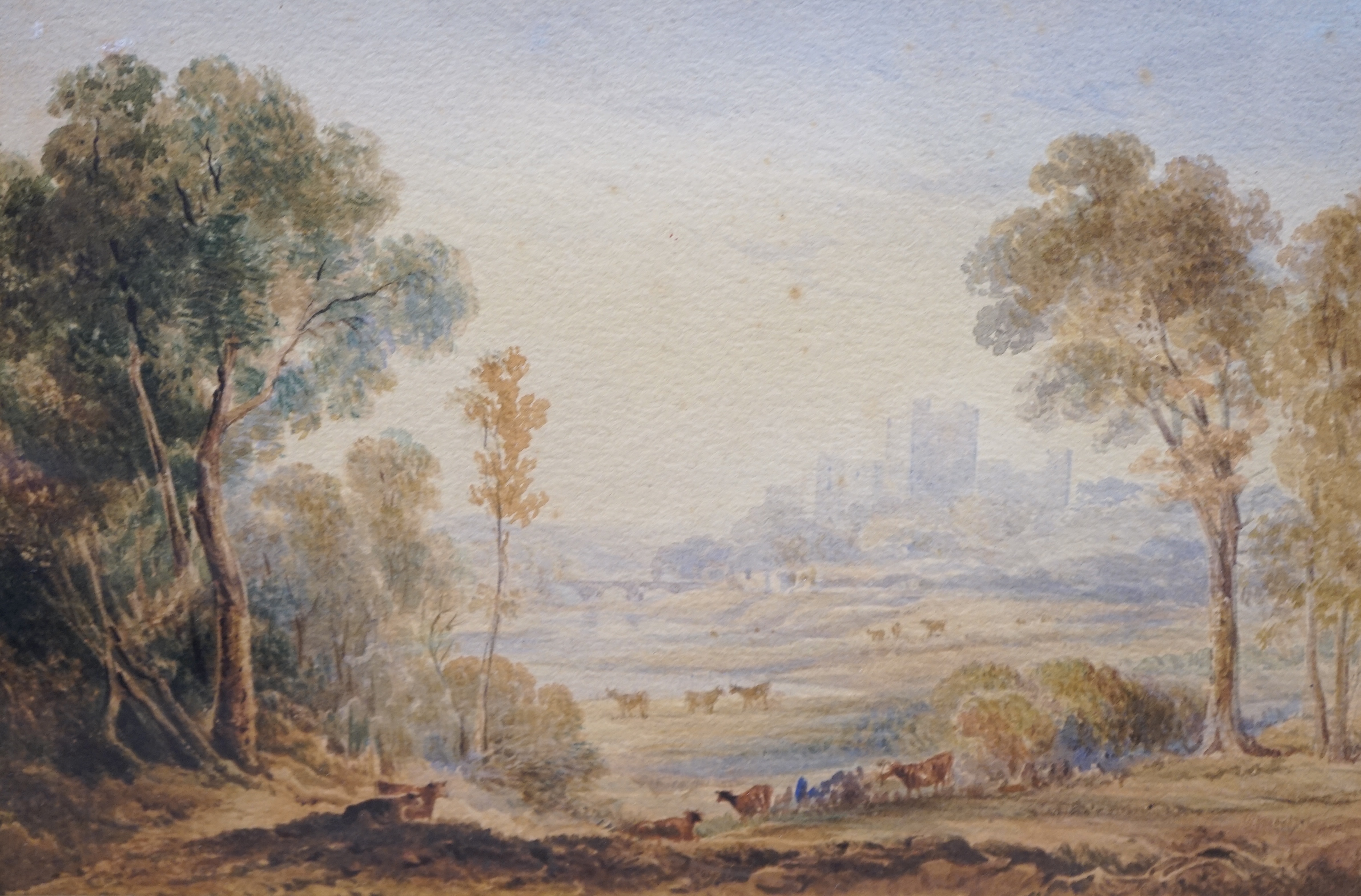 Copley Fielding (1787-1855), watercolour, Pastoral landscape with cattle, signed and dated 1809, 19 x 29cm, gilt framed. Condition - fair